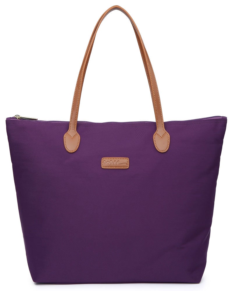NNEE Water Resistant Light Weight Nylon Tote Bag Handbag - Medium Size, Purple - Image 1